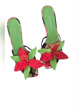 Ramon Tenza Vintage Tropical Floral Kitten Heels, Mules